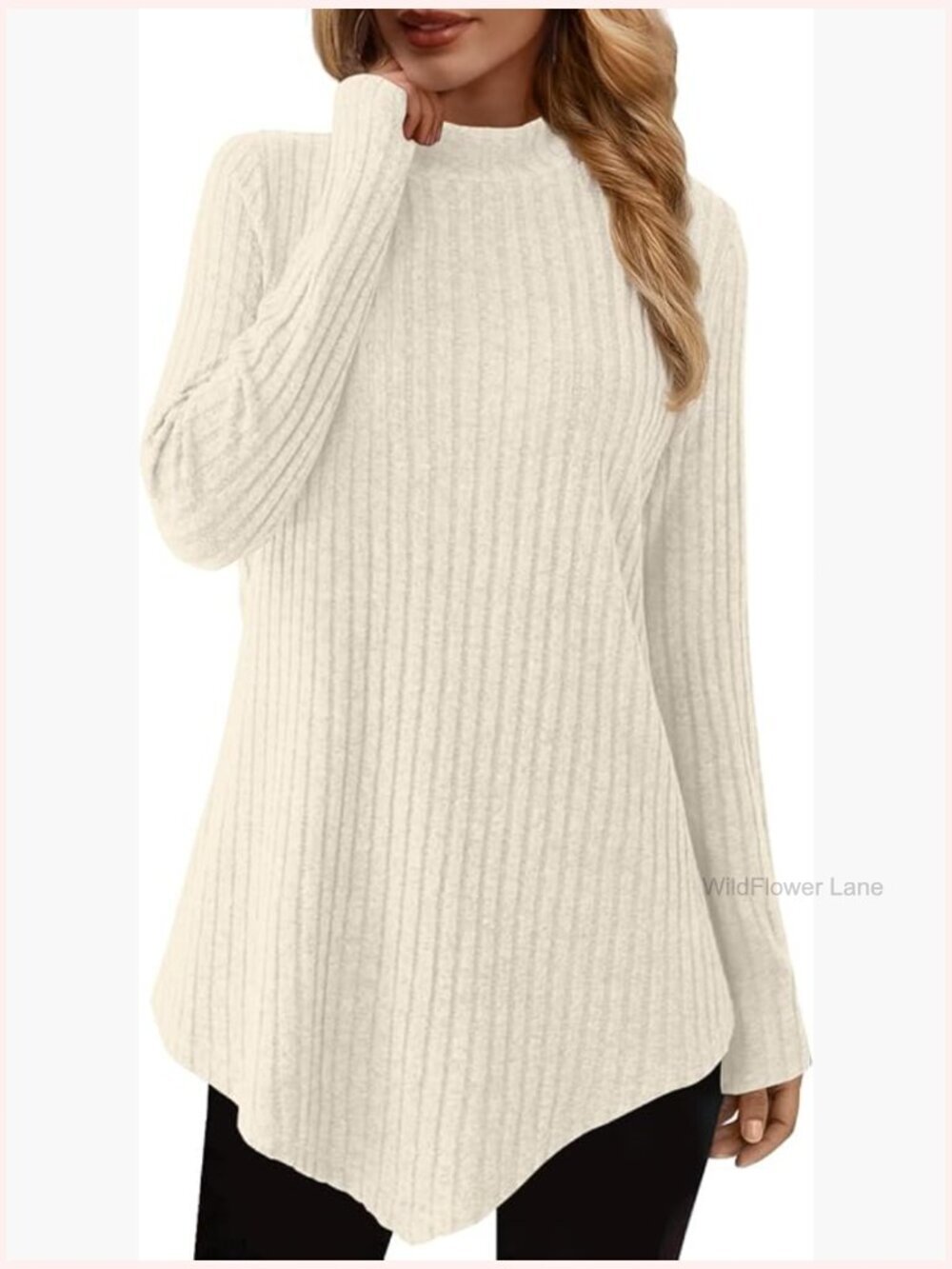 Mock Turtleneck Tunic Sweater Long Sleeve Cozy Top to Wear with Leggings